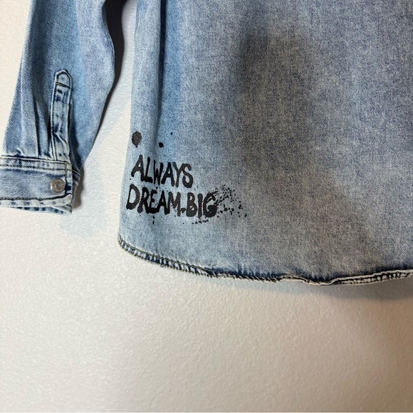 Zara Blue Denim Jacket Shirt Button Up with Removable Gray Hood Boy Kids Size 7 - Picture 11 of 11